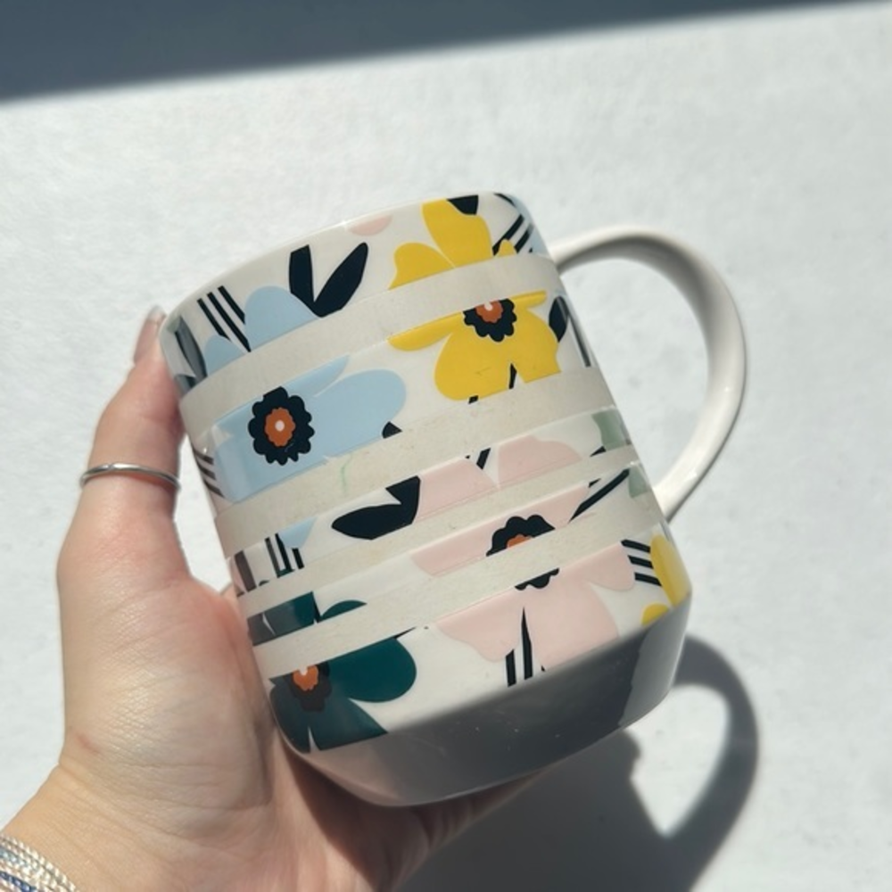 Starbucks Banded Floral‎ Design 12oz Coffee Mug